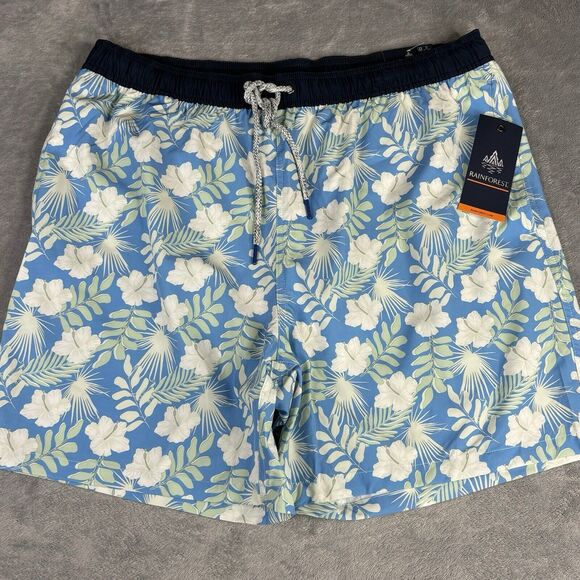Rain‎ Forest Swim Shorts Mens XL Blue Hawaiian Floral 36x6 Trunks Lined New $69 - Picture 1 of 13